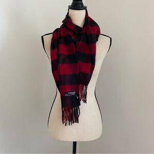 Cashmink by V. FRAAS Red Black Plaid Lightweight Flannel Fringe Scarf Preppy